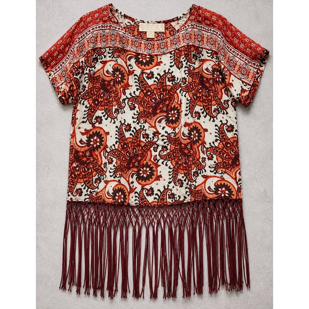 Michael Kors Grenadine Fringe Medium Top Women's Paisley Boho Festival Gypsy